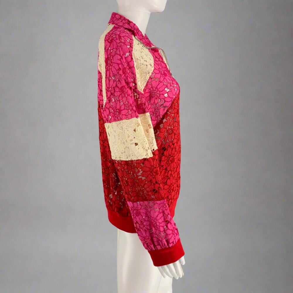 GUCCI Size XXS Red Pink Viscose Color Block Jacket - Picture 3 of 7